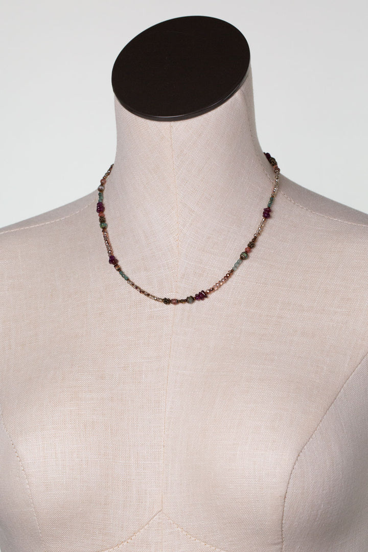 Mauve Mix 16.5-18" Garnet, Czech Glass, Lepidolite, Strawberry Quartz Collage Necklace