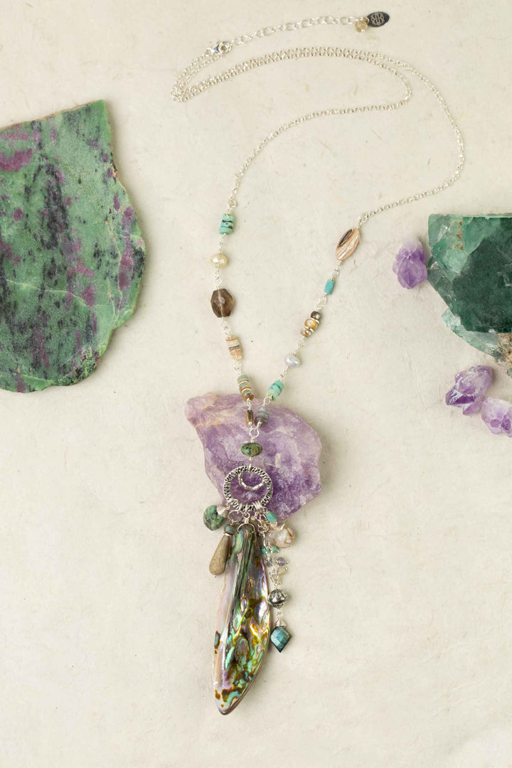 Mystic 26-28" Abalone Drop, Turquoise, Pearl Statement Necklace