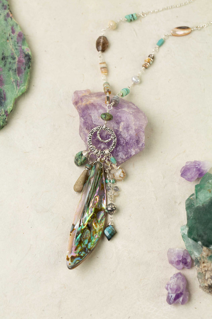 Mystic 26-28" Abalone Drop, Turquoise, Pearl Statement Necklace