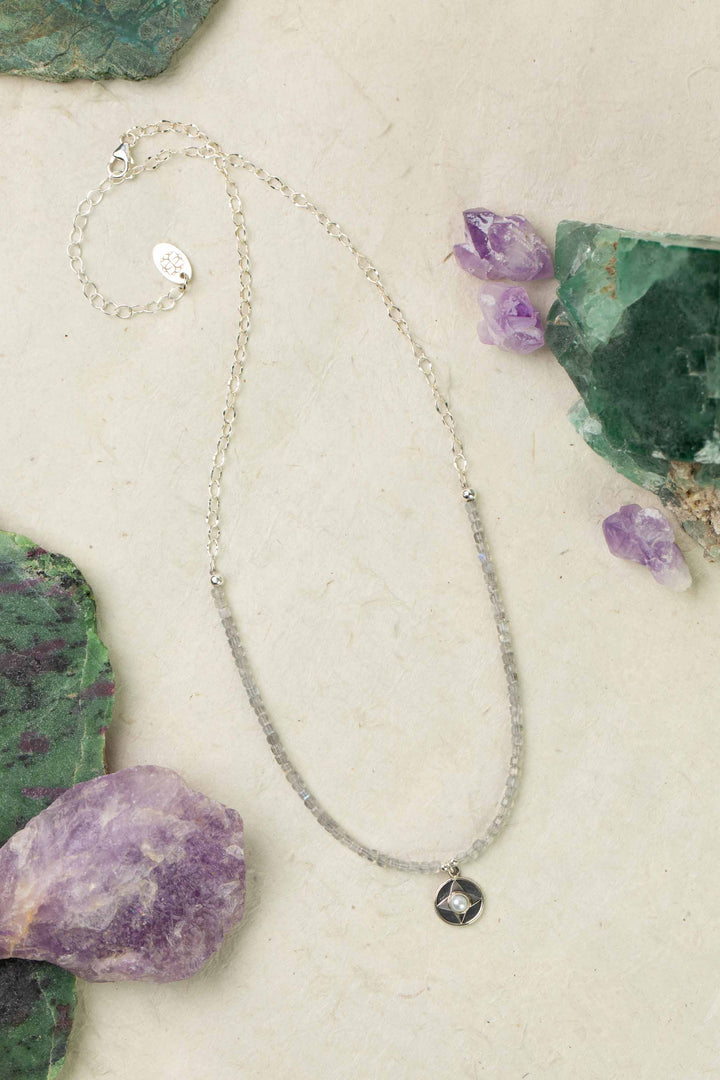 Mystic 16-18" Labradorite With Pearl In Silver Star Pendant Simple Necklace