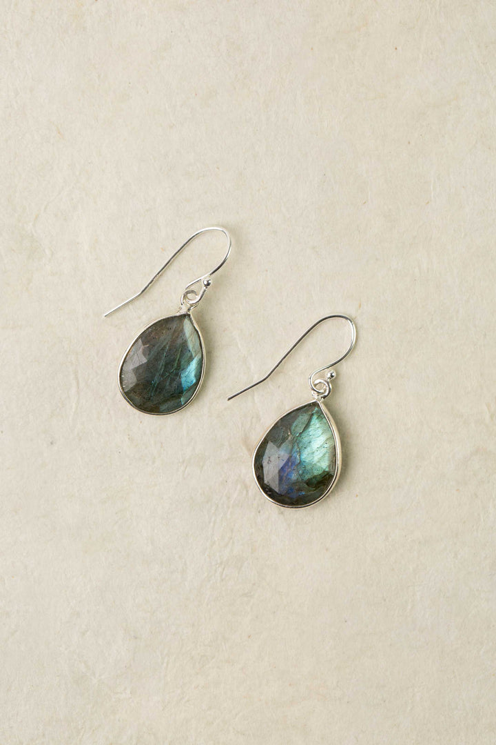Mystic Labradorite Teardrop Bezel Simple Earrings