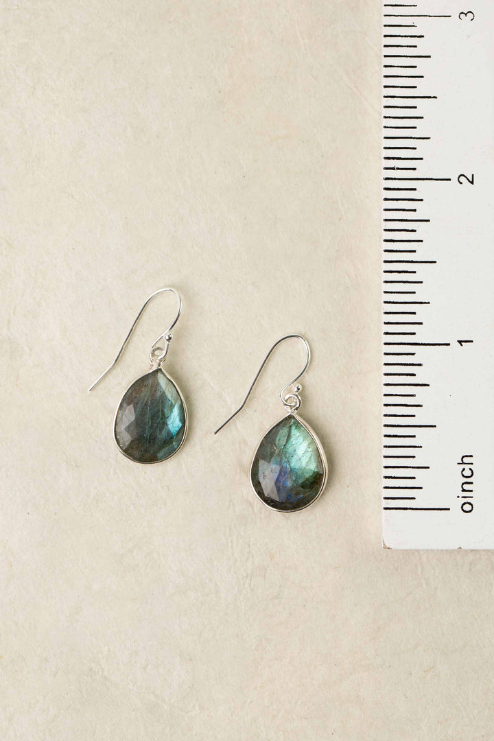 Mystic Labradorite Teardrop Bezel Simple Earrings