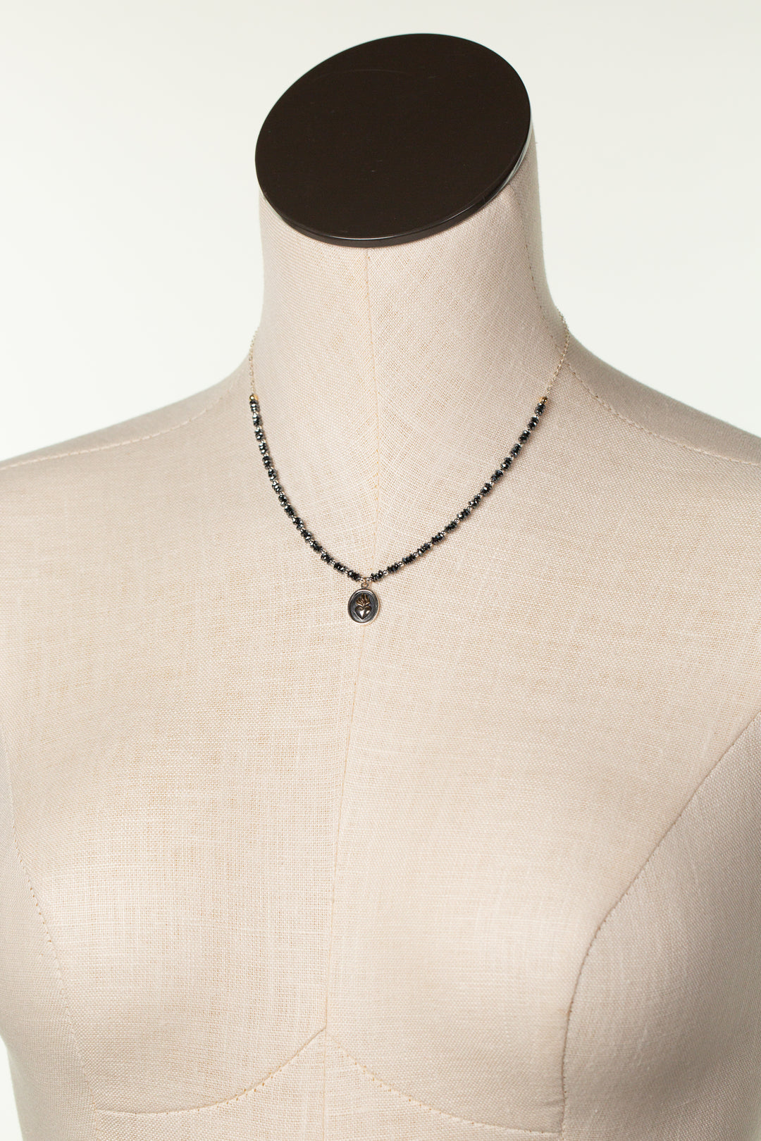 Nightfall 15-17" Black Hematite Rondelle With Flaming Heart Pendant Simple Necklace