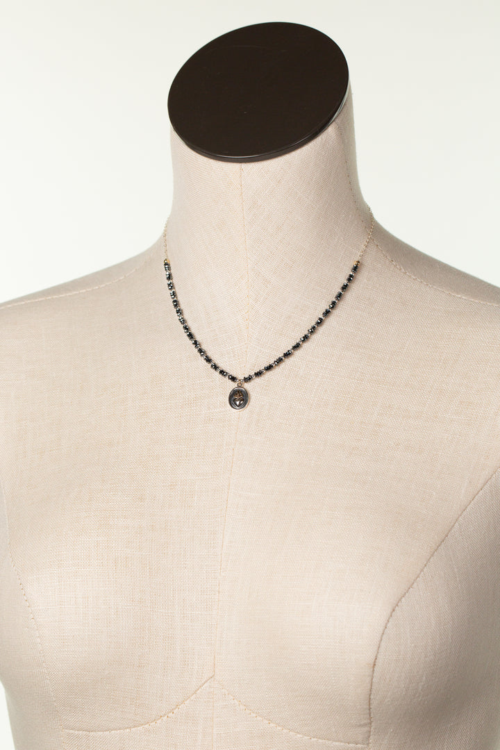Nightfall 15-17" Black Hematite Rondelle With Flaming Heart Pendant Simple Necklace