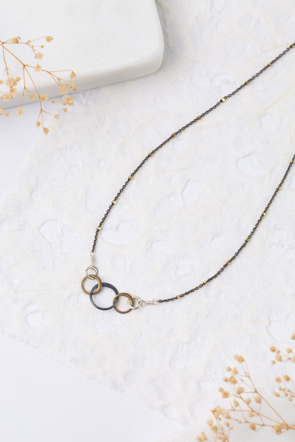 Nightfall 16-18" Mixed Metal Circles Simple Necklace