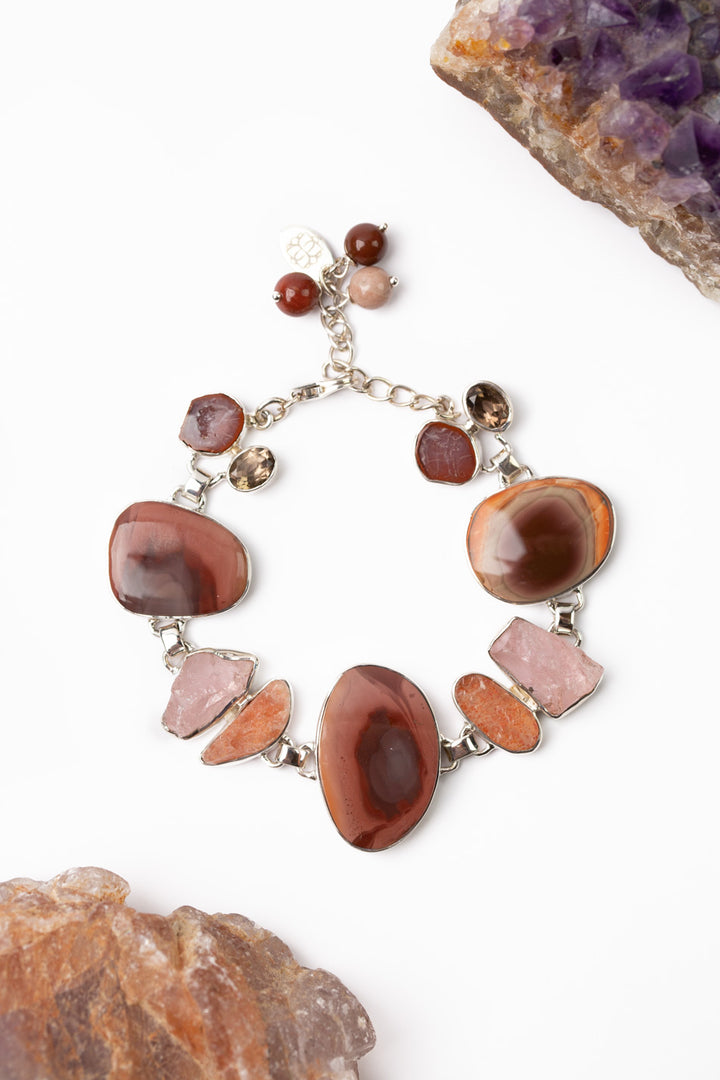 One Of A Kind 6.5-7.5" Rose Quartz, Sunstone, Tourmaline with Imperial Jasper Simple Bracelet