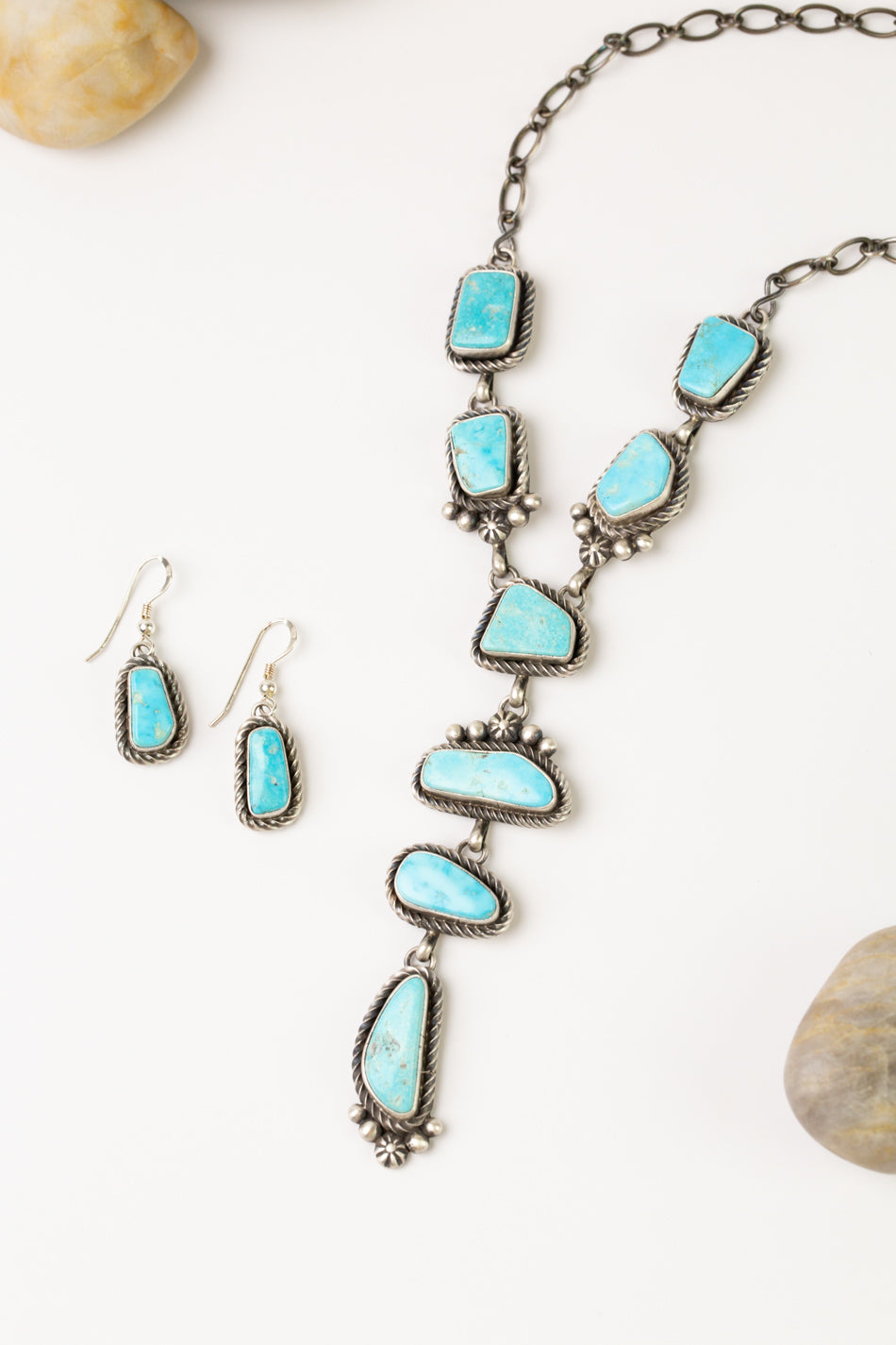 Eli Skeets 18.25" Kingman Turquoise Statement Necklace And Earrings Set