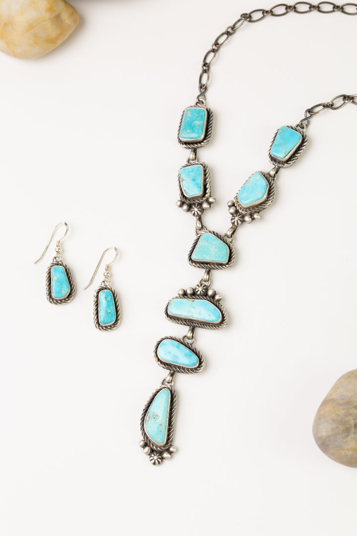 Eli Skeets 18.25" Kingman Turquoise Statement Necklace And Earrings Set
