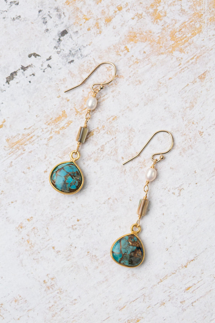 One Of A Kind Pearl, Abalone With Turquoise Dangle Earrings