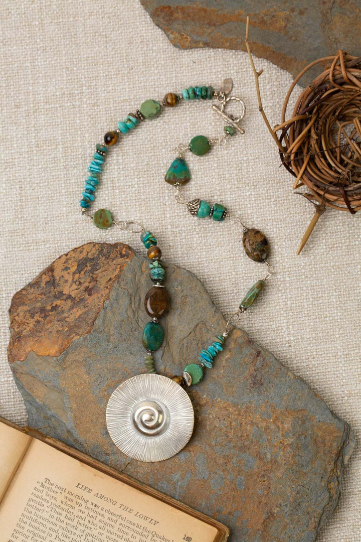 One Of A Kind 18" Natural Turquoise With Fine Silver Statement Necklace