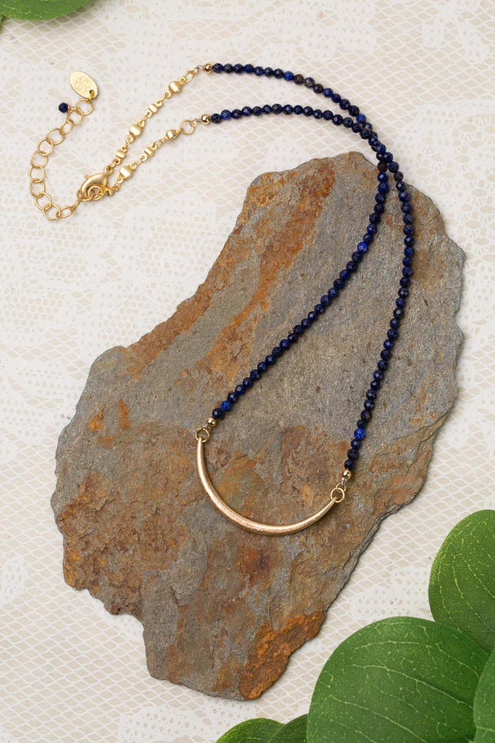 One Of A Kind 18-20" Faceted Lapis Lazuli With Gold Plated Brass Focal Simple Necklace