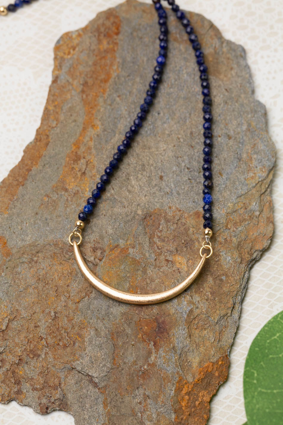 One Of A Kind 18-20" Faceted Lapis Lazuli With Gold Plated Brass Focal Simple Necklace