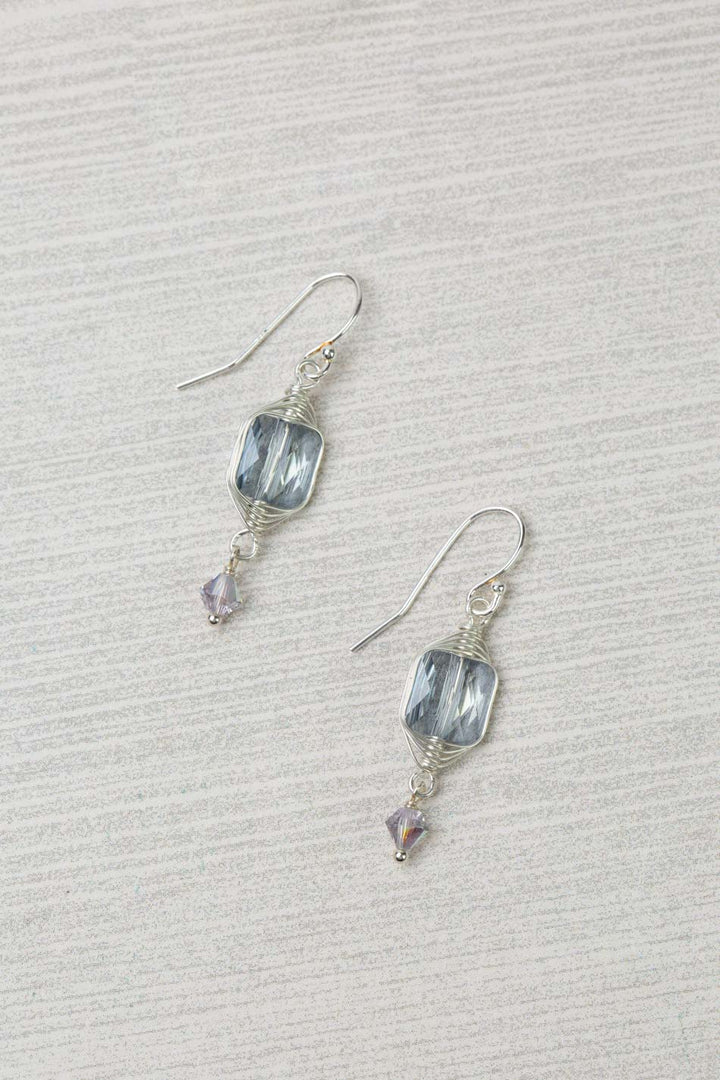 One Of A Kind Blue Square Swarovski Diamond Herringbone Earrings