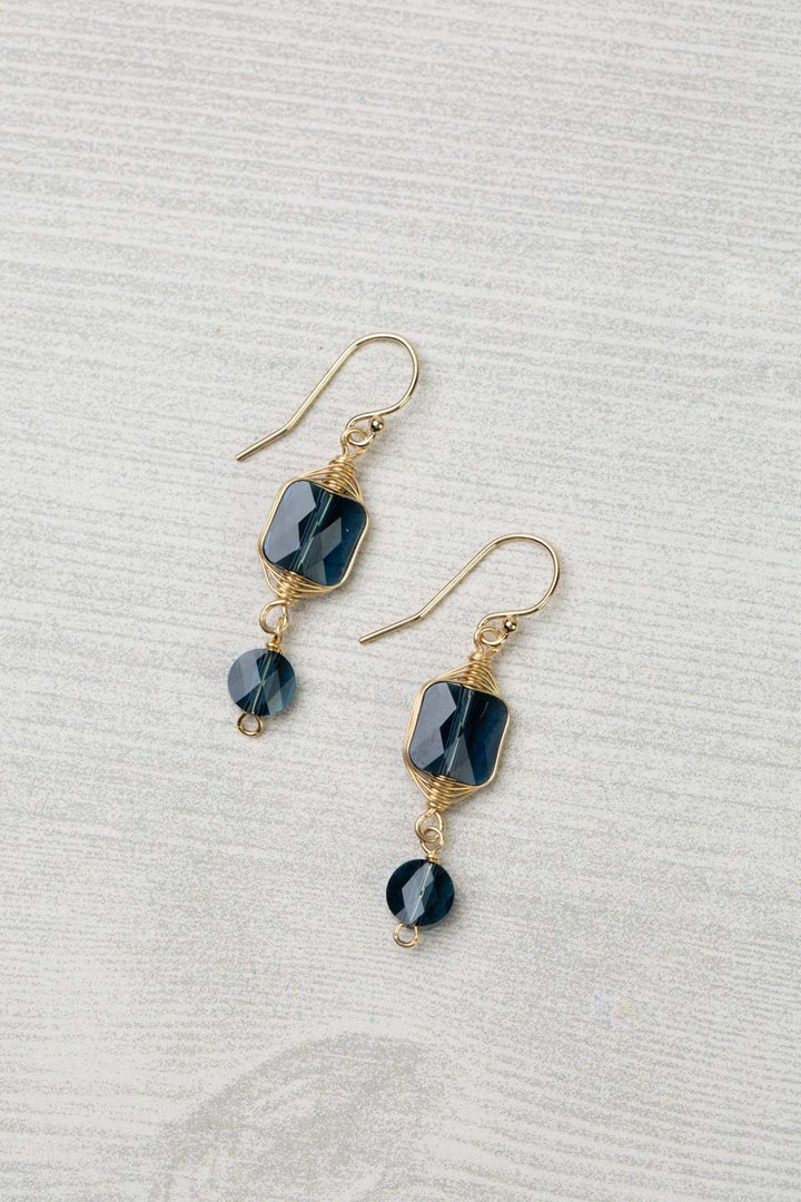 One Of A Kind Dark Blue Square Swarovski Diamond Herringbone Earrings