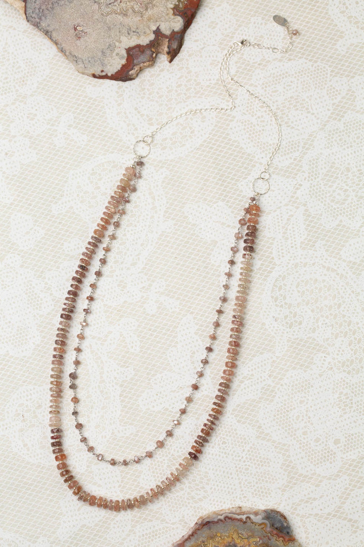 One Of A Kind 25.25-27.25" Chocolate Moonstone With Strawberry Quartz Multistrand Necklace