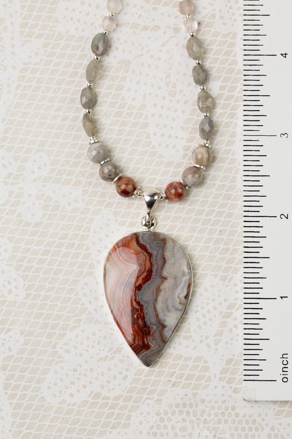 One Of A Kind 26.75-28.75" Moonstone, Labradorite, Fluorite With Crazy Lace Agate Statement Necklace