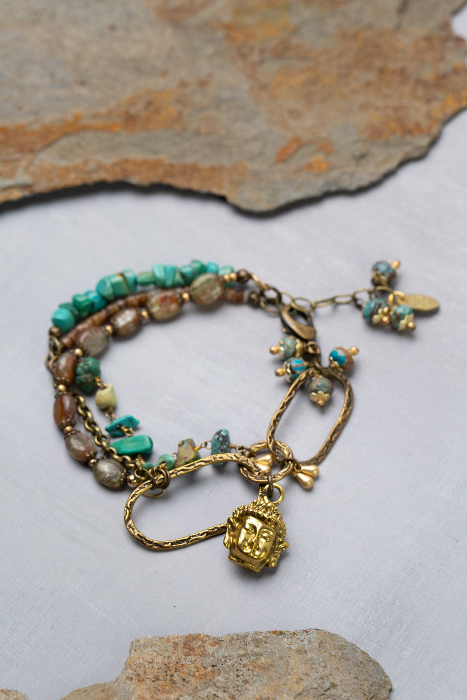 One Of A Kind 7-8" Turquoise With Kyanite Multistrand Bracelet