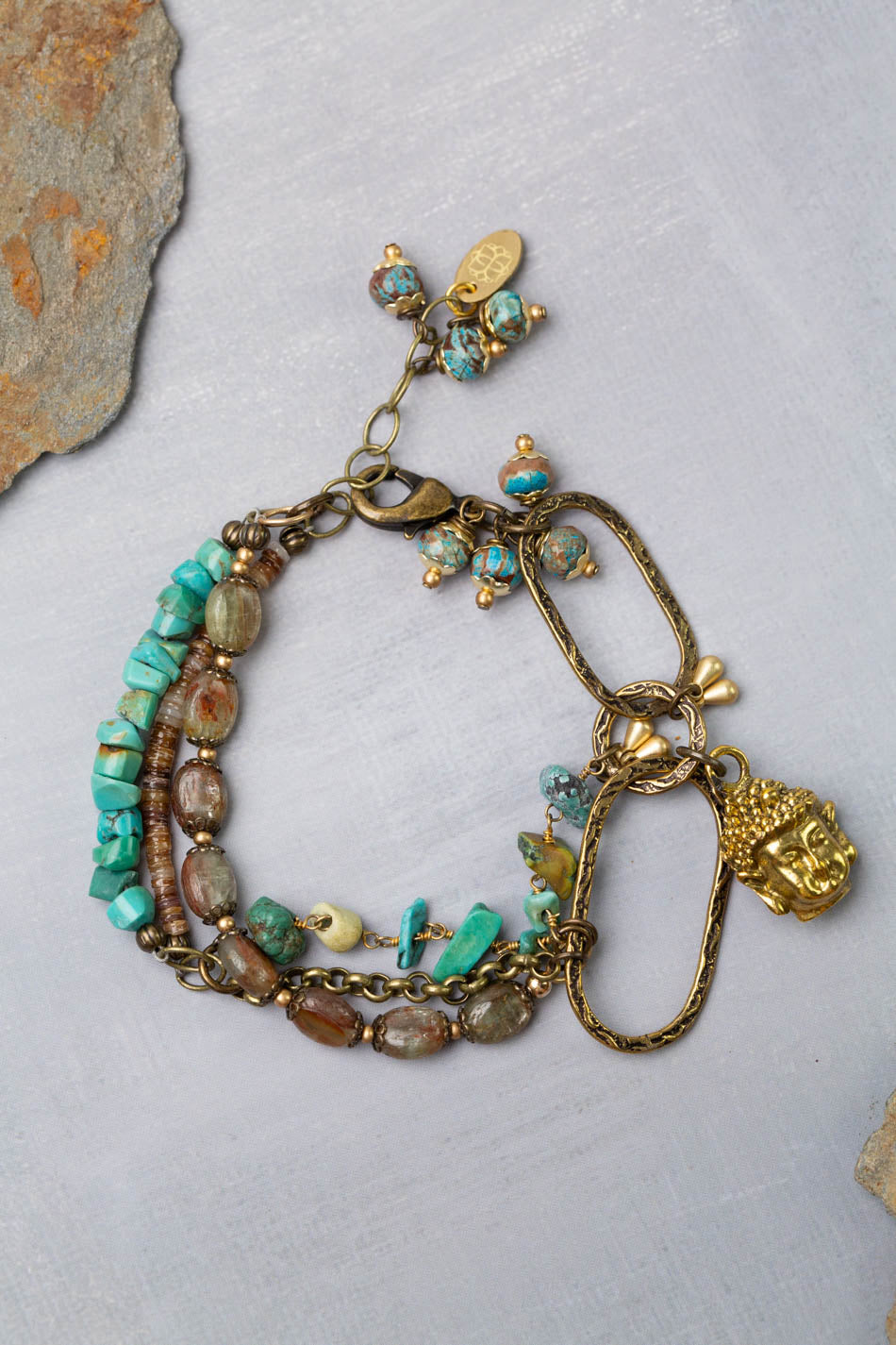 One Of A Kind 7-8" Turquoise With Kyanite Multistrand Bracelet