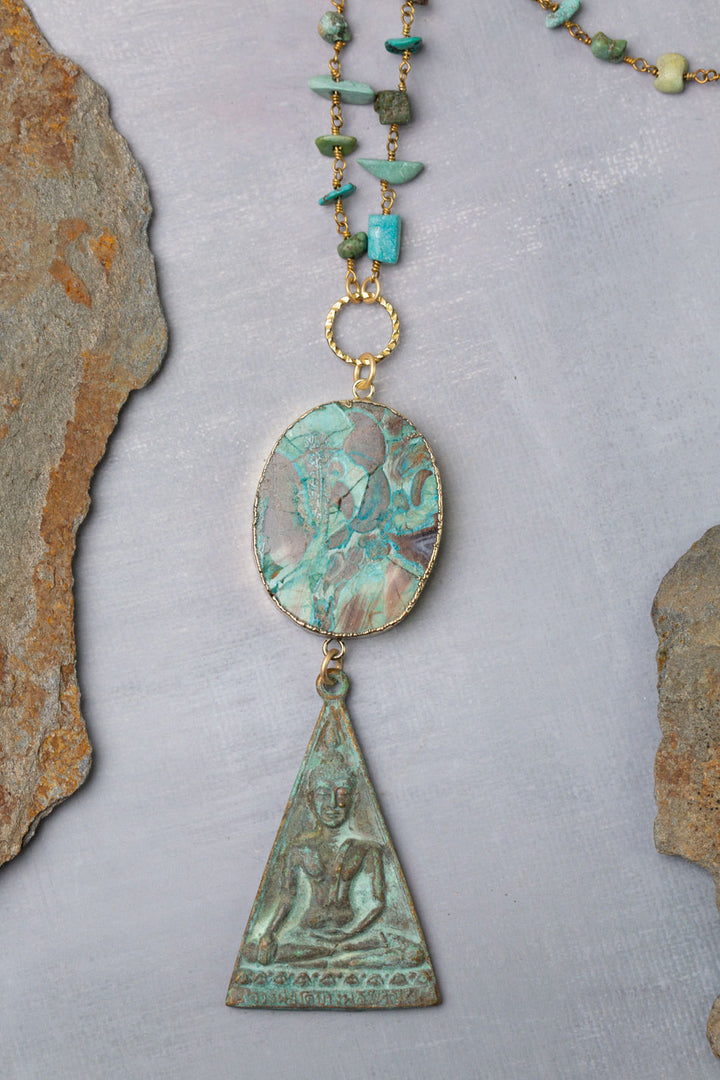 One Of A Kind 26.5-28.5" Turquoise With Mushroom Jasper Statement Necklace