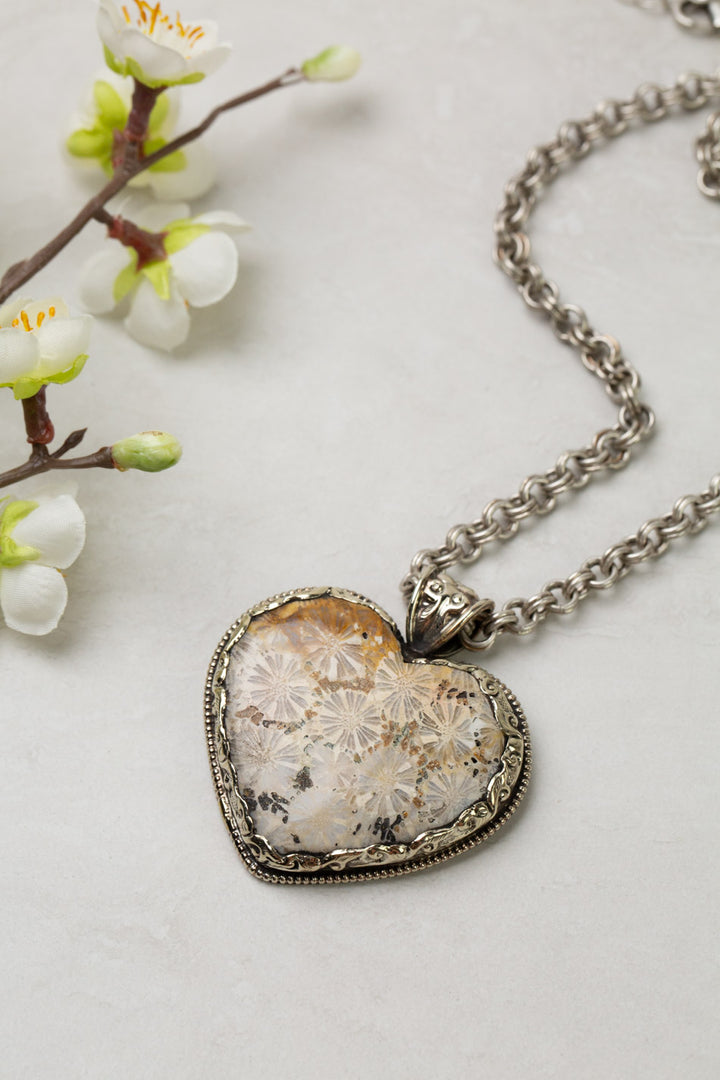 One Of A Kind 19-21" Petoskey Stone Heart Statement Necklace