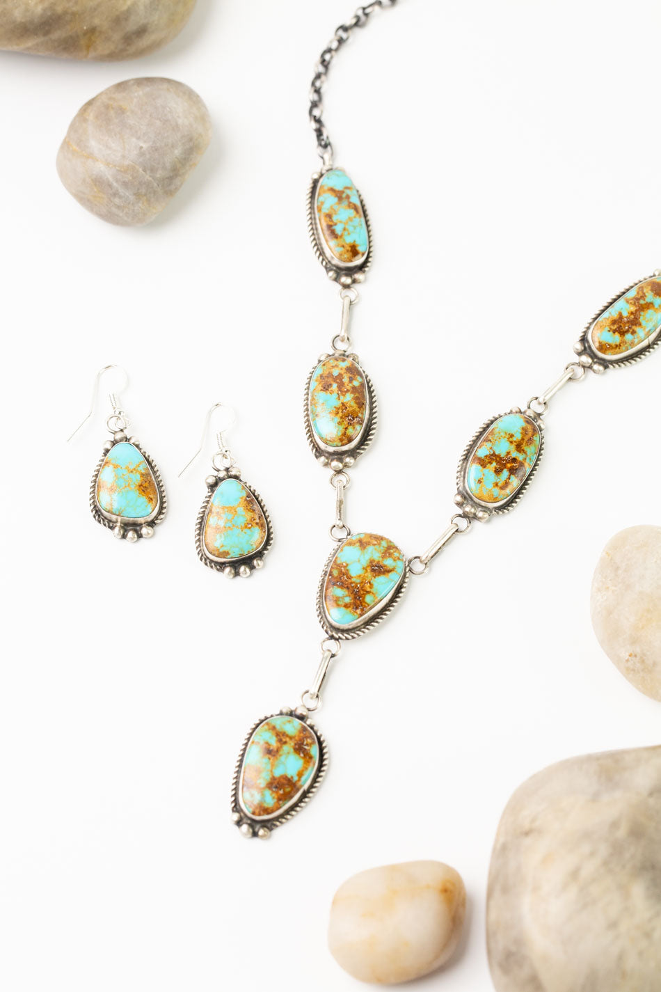 Donovan Nez 21" Kingman Turquoise Statement Necklace And Earrings Set