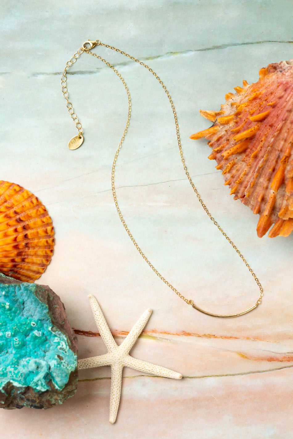 Ocean Waves 15.5-17.5" Gold Filled Bar Simple Necklace