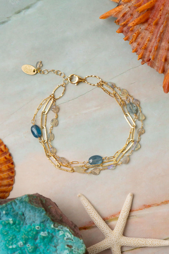 Ocean Waves 7.5-8.5" Opal, Kyanite Multistrand Bracelet