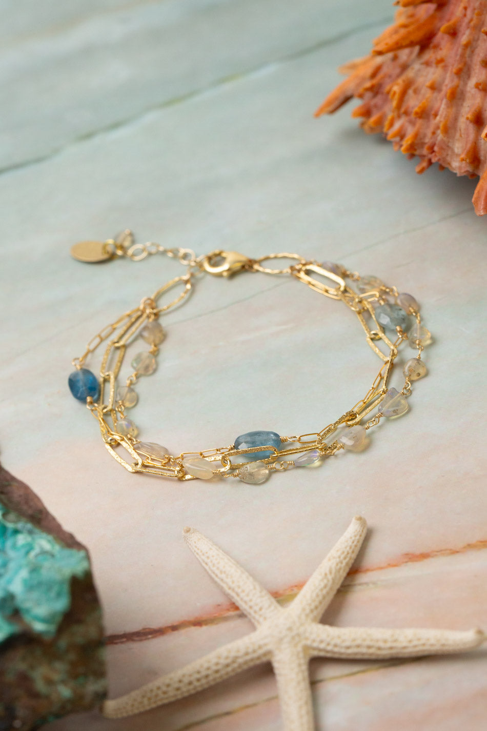Ocean Waves 7.5-8.5" Opal, Kyanite Multistrand Bracelet