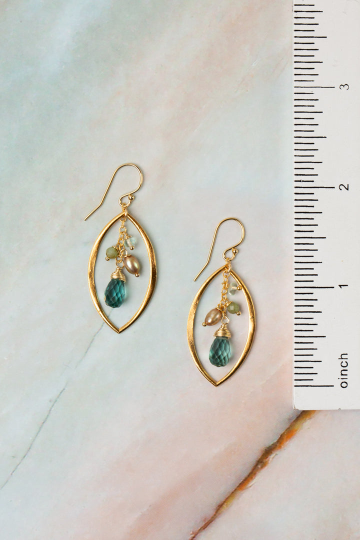 Ocean Waves Blue Quartz, Freshwater Pearl, Fluorite Cluster Earrings