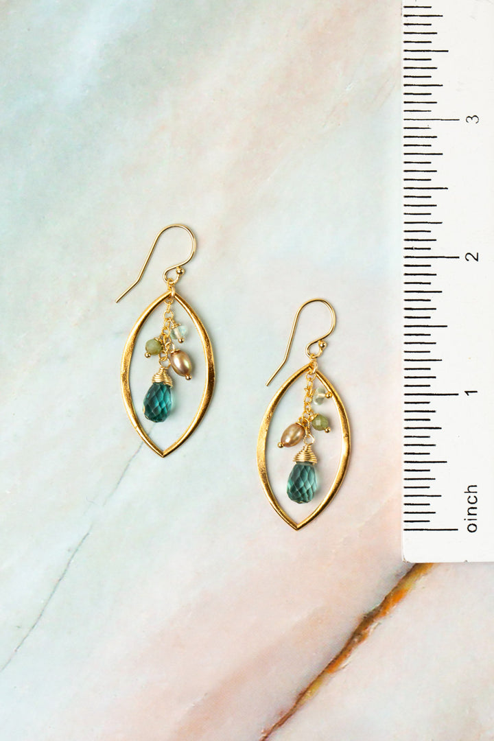 Ocean Waves Blue Quartz, Freshwater Pearl, Fluorite Cluster Earrings