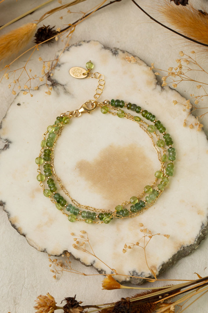 One Of A Kind 7.5-8.5" Green Tourmaline, Peridot Multistrand Bracelet