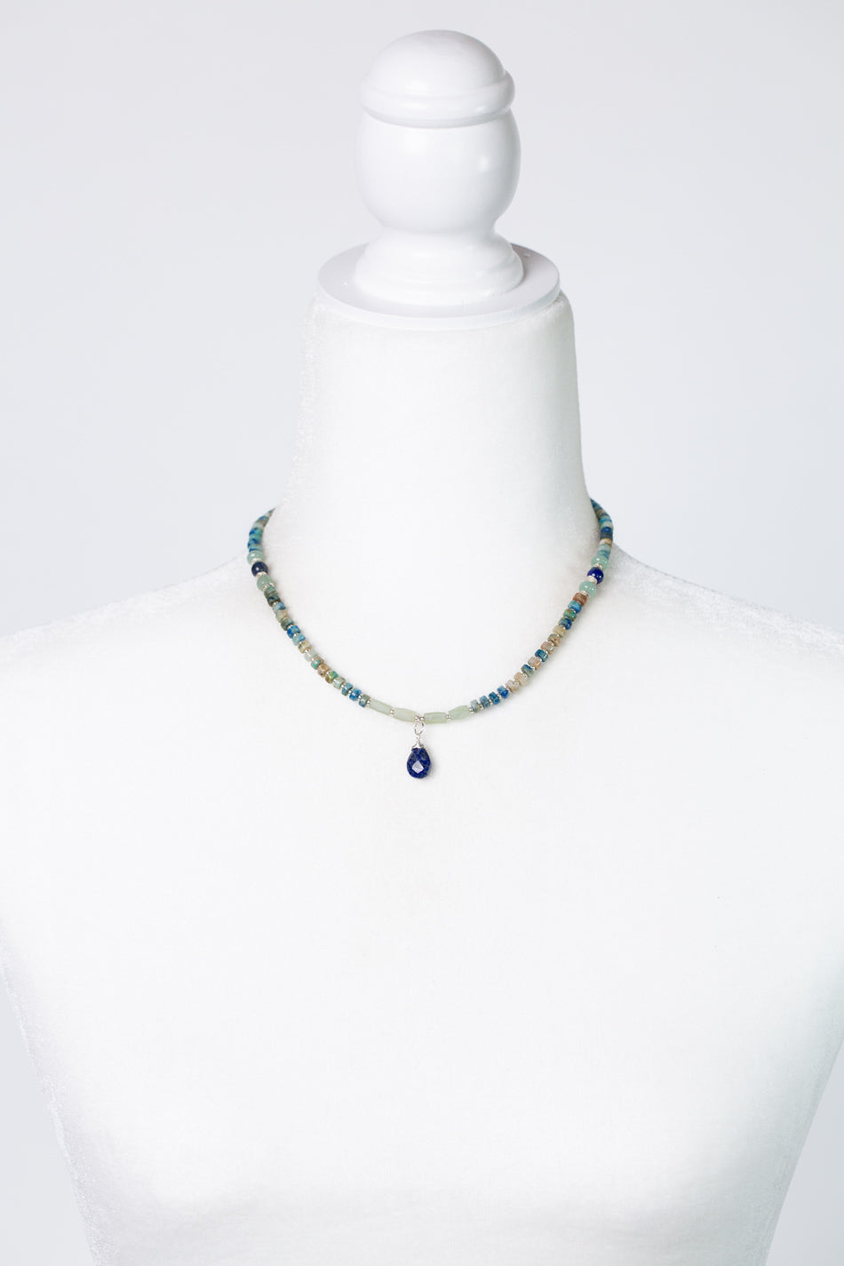 Pacifica 14.5-16.5" Aquamarine, Blue Jasper, Blue Apatite With Faceted Lapis Lazuli Briolette Collage Necklace