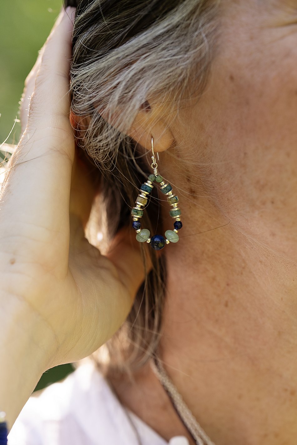 Pacifica Lapis Lazuli, Aquamarine, Blue Jasper Hoop Earrings