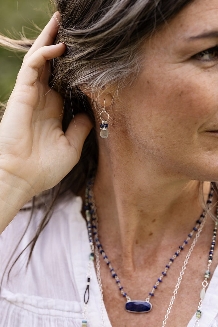 Pacifica Lapis Lazuli With Faceted Chlorite Quartz Briolette Cluster Earrings