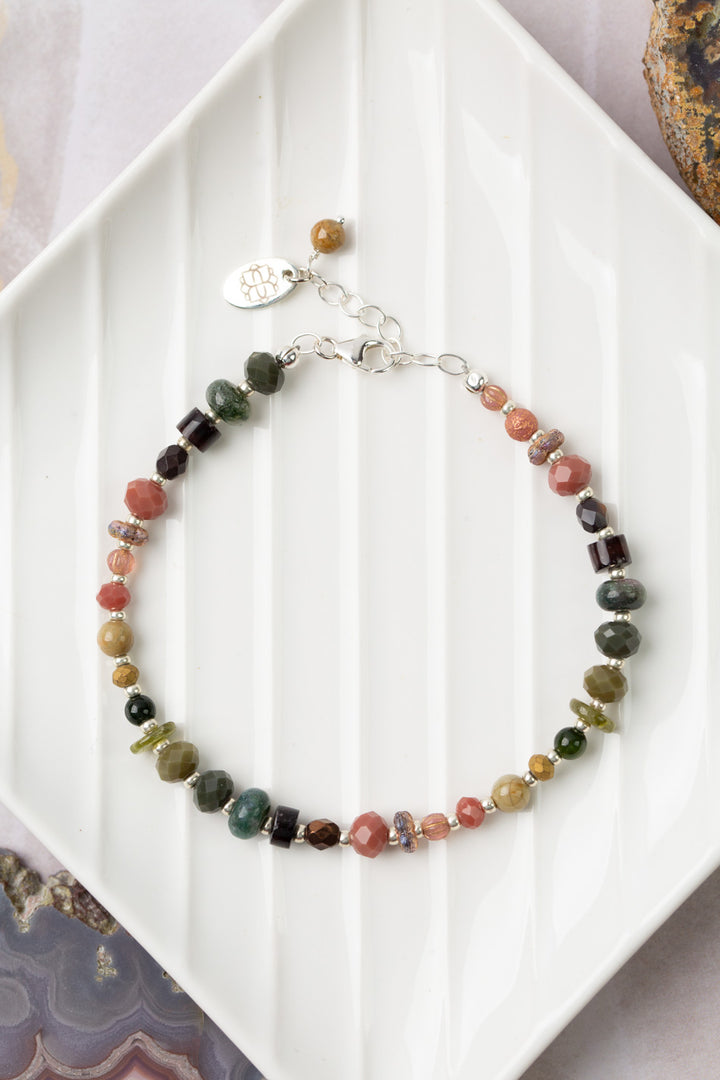 Promise 7.5-8.5" Czech Glass, Rainbow Jasper, Crystal Simple Bracelet