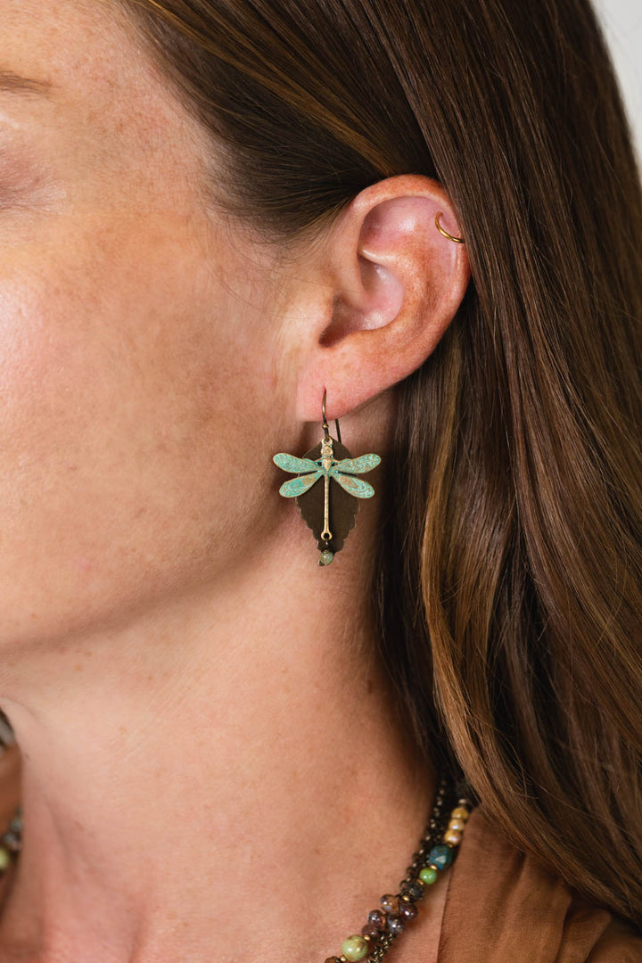 Rustic Creek Dragonfly Copper Leaf Earrings