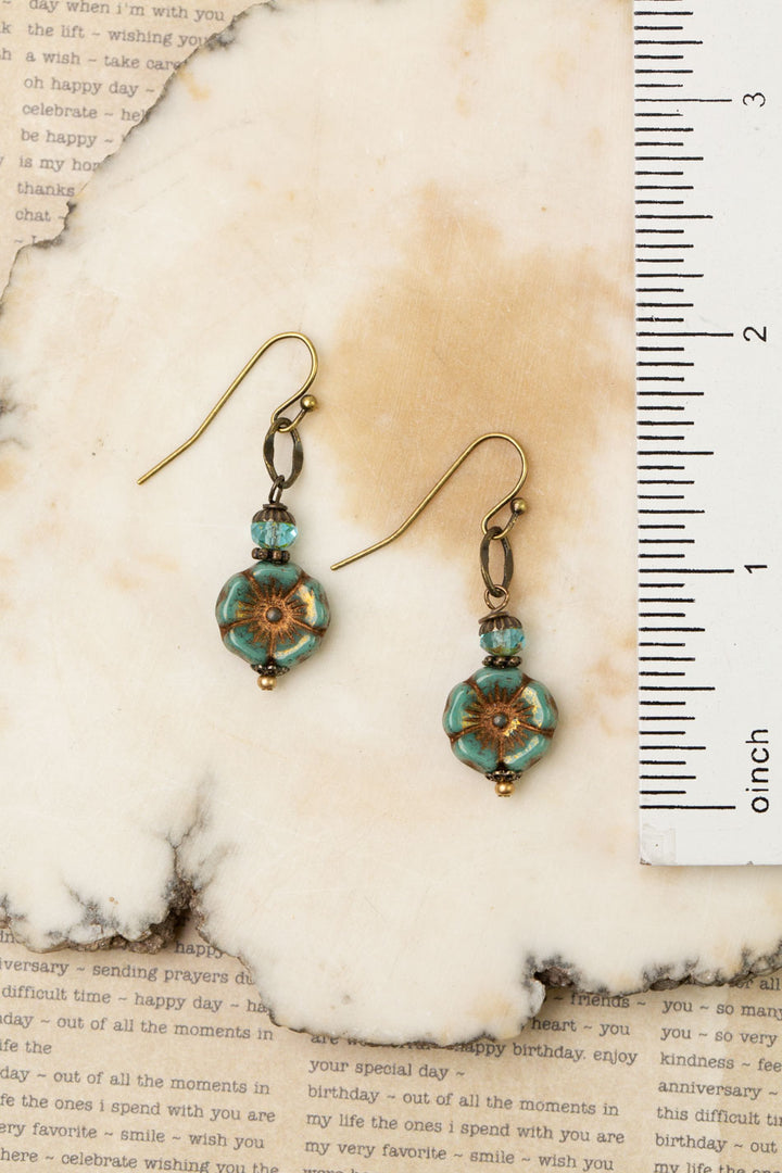 Rustic Creek Simple Czech Glass Flower Dangle Earrings