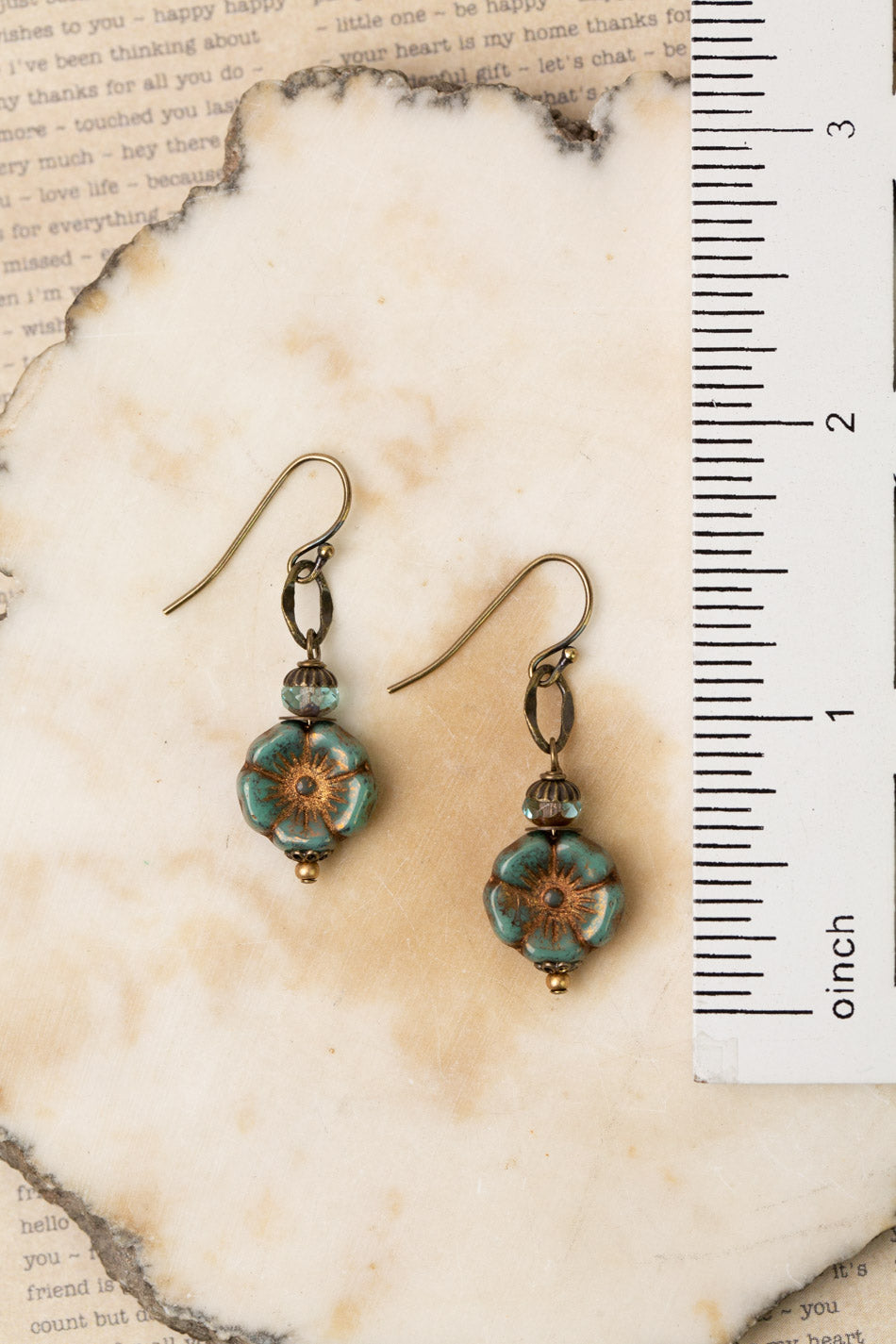 Rustic Creek Simple Czech Glass Flower Dangle Earrings