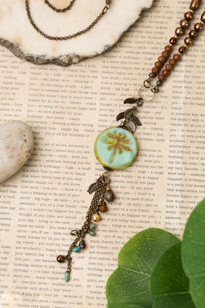 Rustic Creek 29.5-31.5" Czech Glass, Freshwater Pearl, Turquoise Dragonfly Necklace