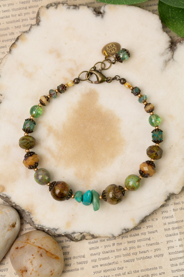 Rustic Creek 7.5-8.5" Czech Glass, Turquoise, Jasper Collage Bracelet