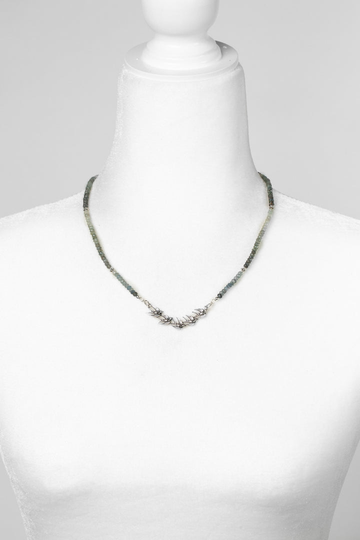 Resilience 18-20" Green Moss Aquamarine With Sterling Silver Birds Simple Necklace