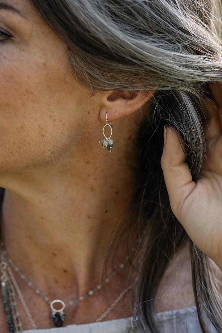 Resilience Prehnite, Sapphire With Labradorite Cluster Earrings