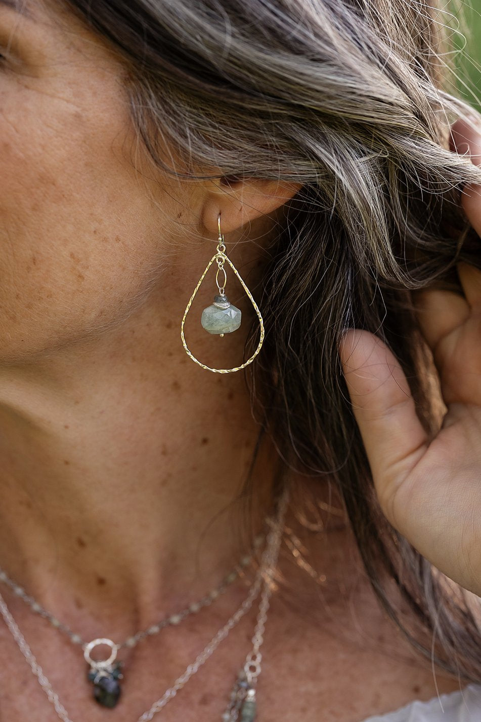 Resilience Labradorite With Faceted Aquamarine Statement Earrings