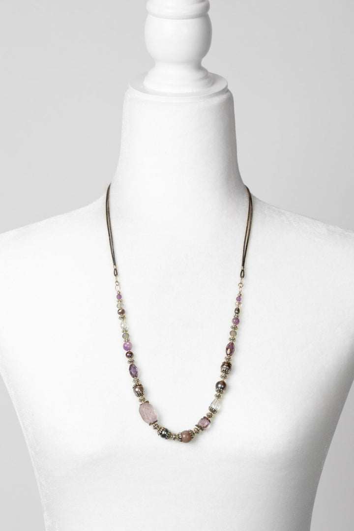 Reflections 28-30" Amethyst, Freshwater Pearl, Crystal Simple Necklace