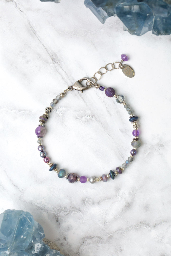 Reflections 7.5-8.5" Freshwater Pearl, Czech Glass, Crystal Simple Bracelet