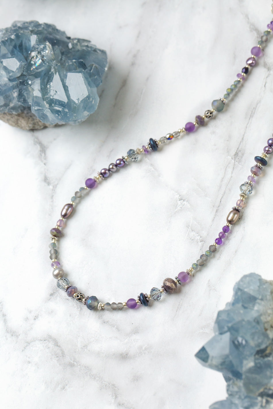 Reflections 16-18" Freshwater Pearl, Czech Glass, Crystal Simple Necklace