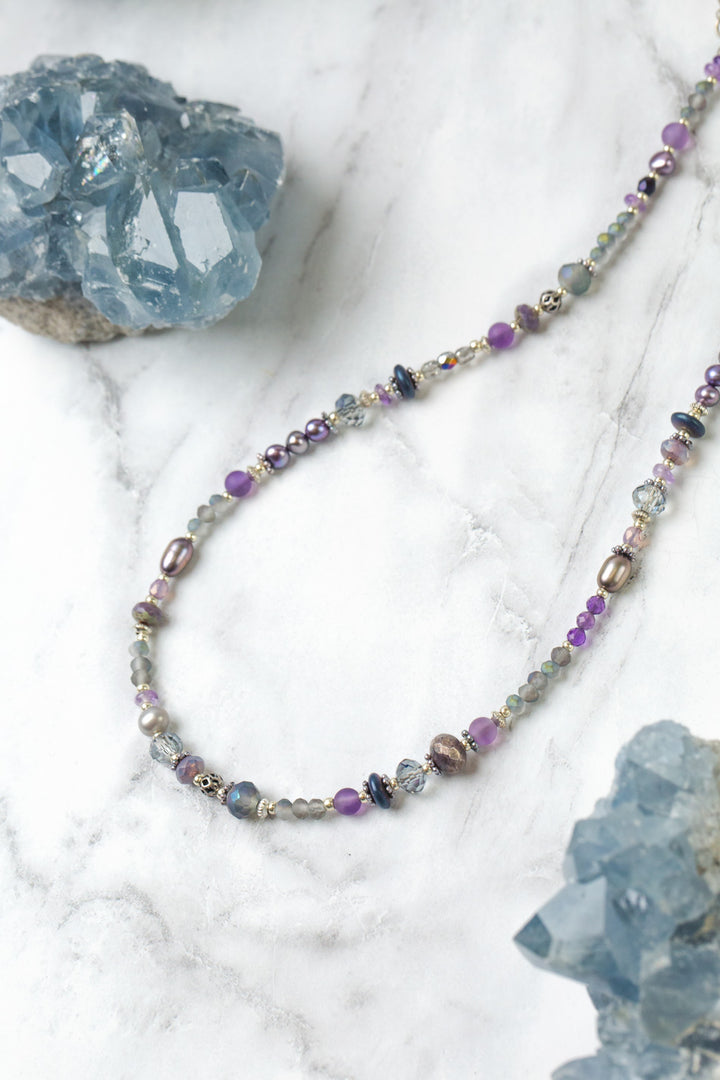 Reflections 16-18" Freshwater Pearl, Czech Glass, Crystal Simple Necklace