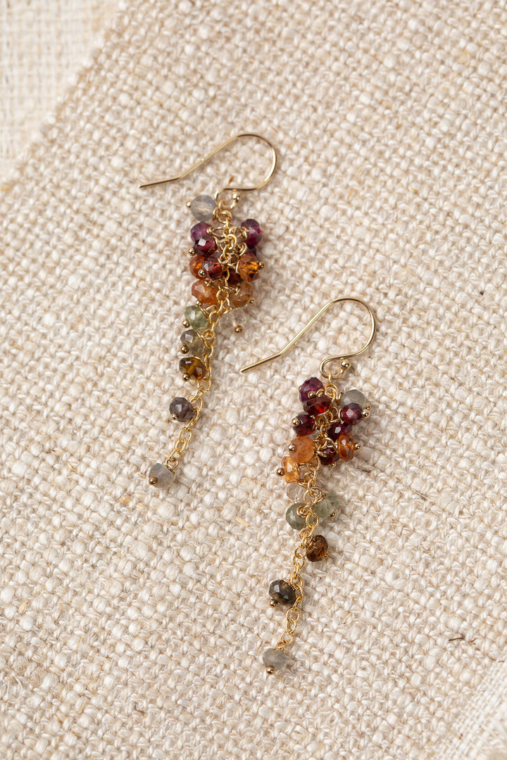 Sapphire Labradorite, Garnet Cluster Earrings