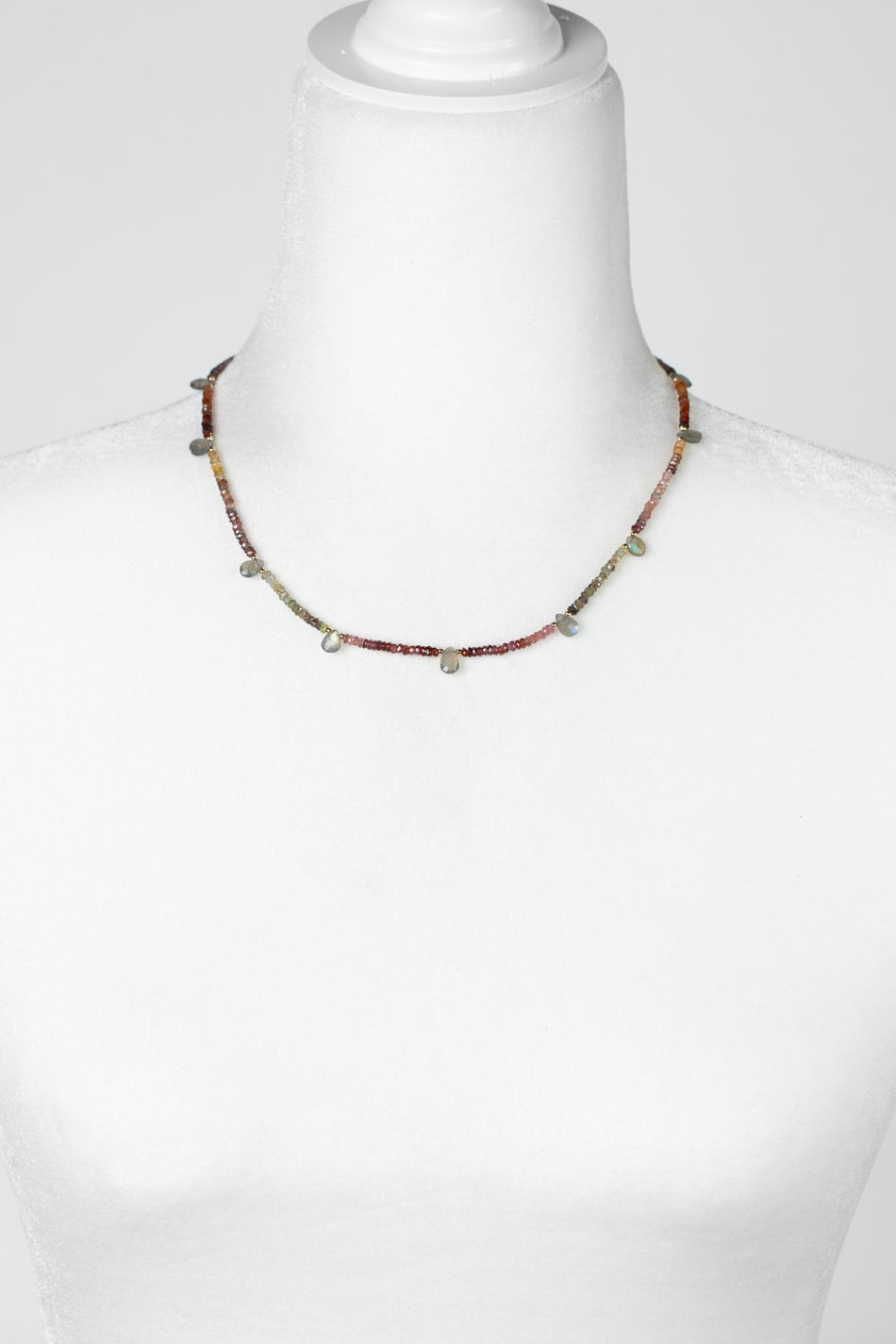 Sapphire 17-19" Sapphire, Labradorite Teadrops Statement Necklace