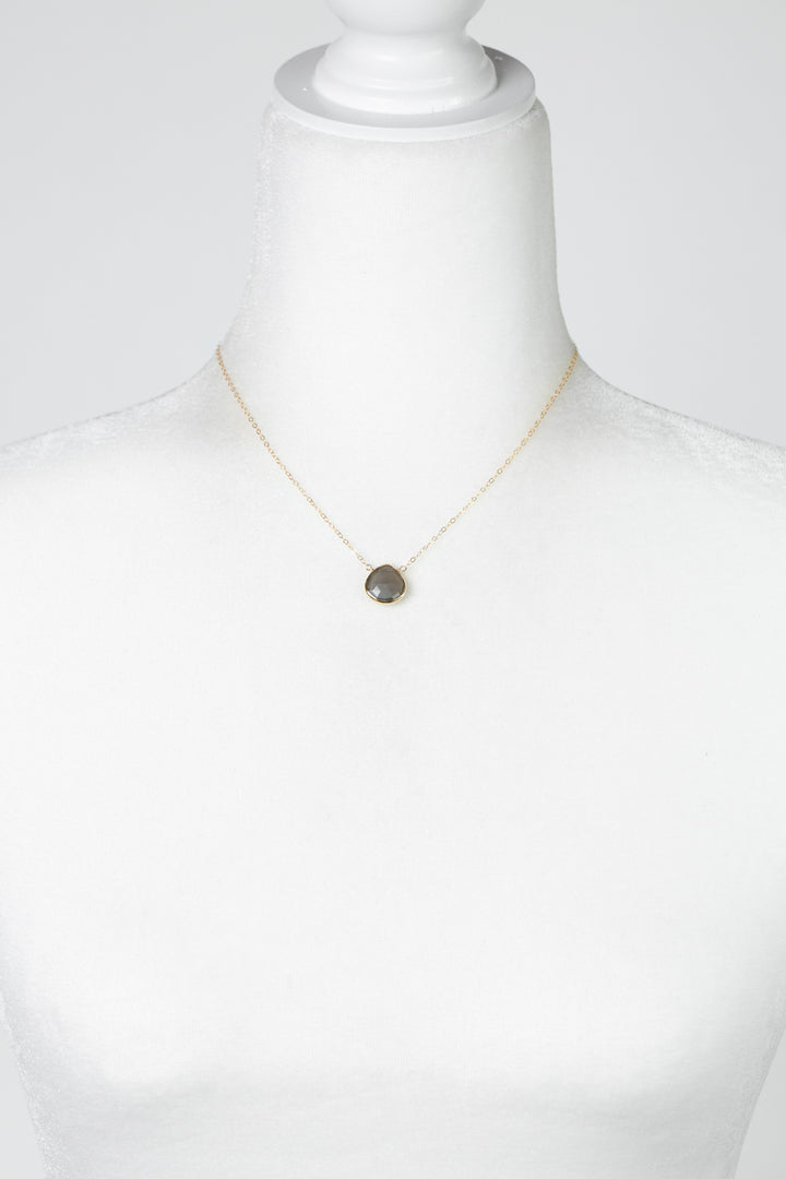 Sapphire 14.5-16.5" Faceted Grey Moonstone Bezel Simple Necklace